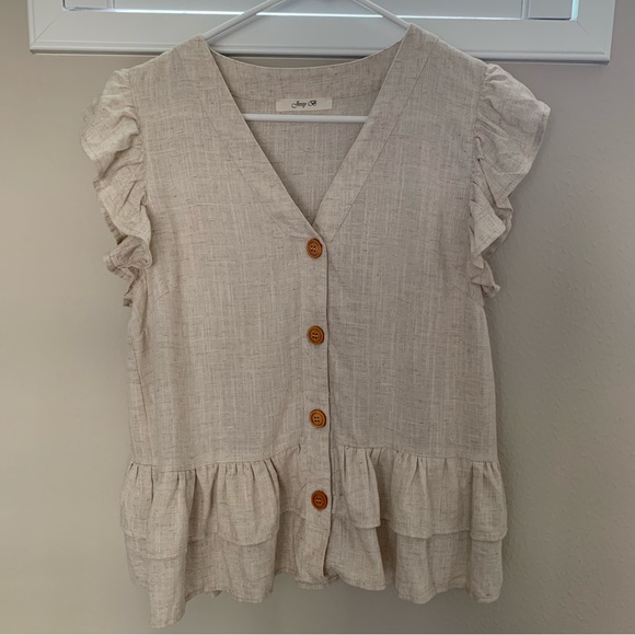 Modcloth Linen Ruffle Top - Picture 2 of 5